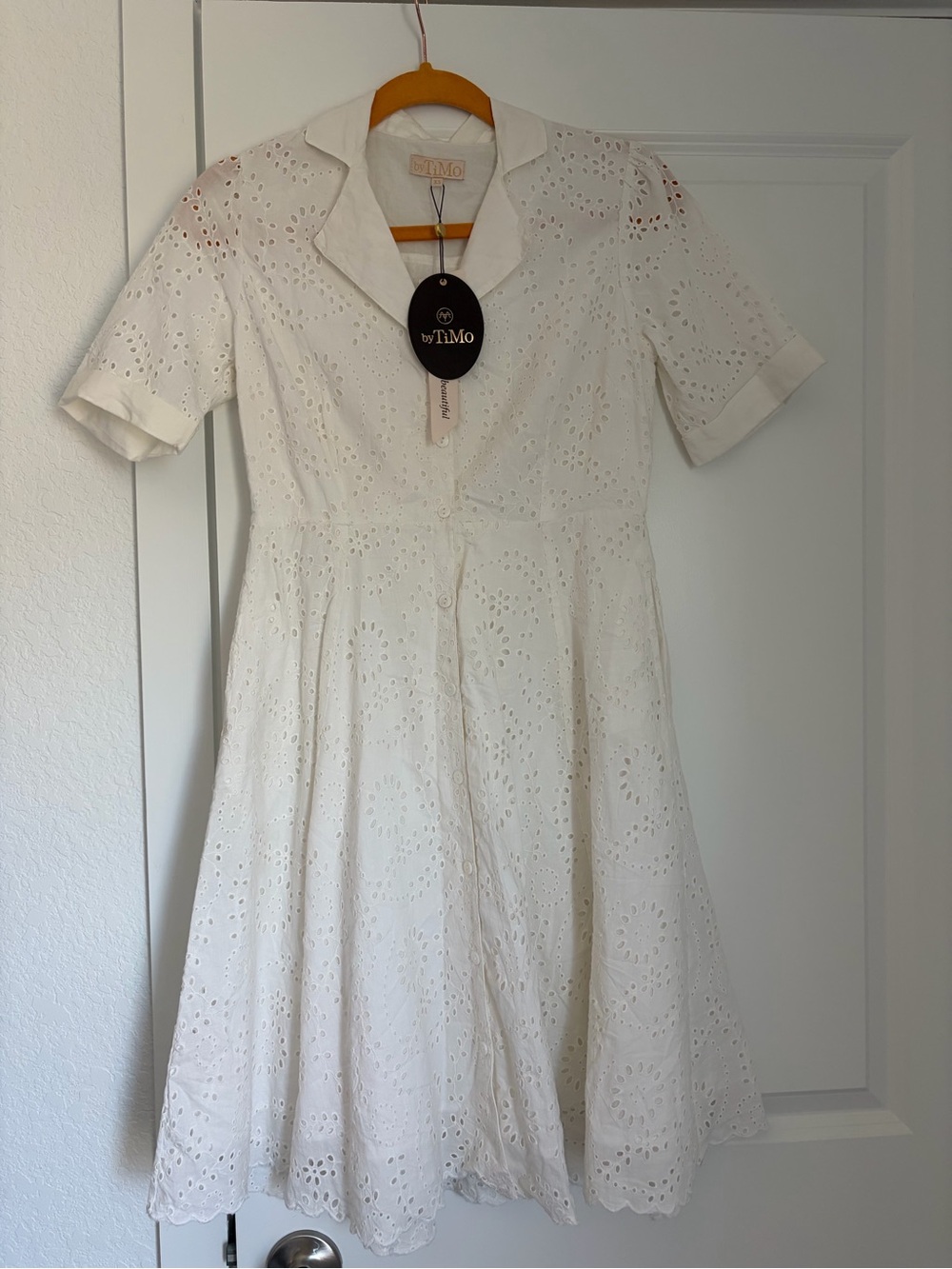 byTiMo White Cotton Eyelet Button Down Midi Dress Size XS